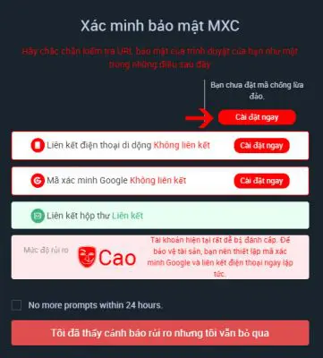 Sàn MXC là gì? Hướng dẫn đăng ký sử dụng sàn giao dịch MXC 19 Nhấn chọn Cài đặt ngay để Anti Fishing sàn MXC