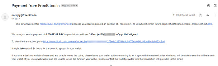 Hình ảnh thanh toán từ Freebitco.in