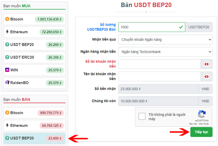 Bán USDT BEP20 trên Muabancoin