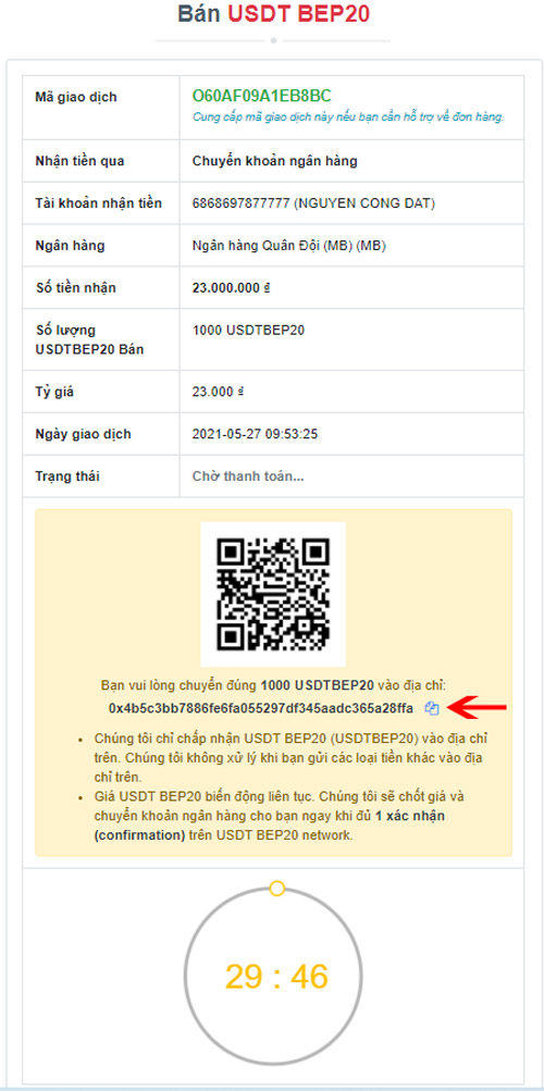 Chuyển bán USDT BEP20