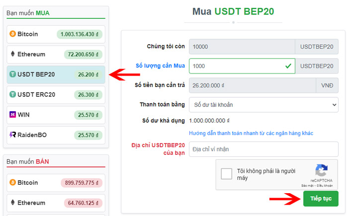 Mua USDT BEP20 trên Muabancoin