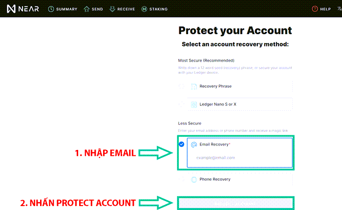 Bật mật ví NEAR Wallet bằng Email