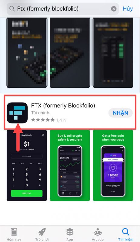 Gõ "FTX (formerly Blockfolio)"