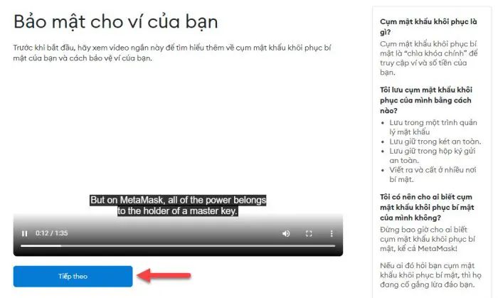 Bạn có thể xem video hoặc click "Tiếp theo"