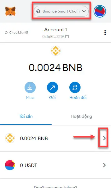 Chuyển coin từ ví Metamask lên sàn