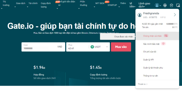 Bấm vào Xác minh danh tính