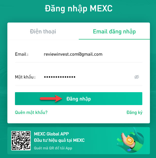Đăng nhập tài khoản MEXC