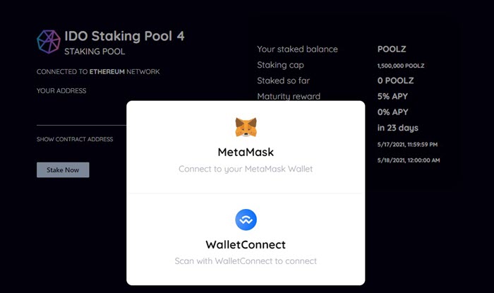 Kết nối ví MetaMask với Poolz