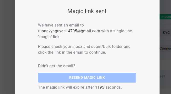 Kiểm tra email để lấy link "magic" hệ thống gửi