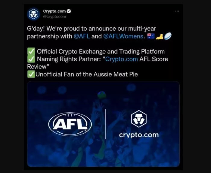 Crypto.com ký kết thỏa thuận 5 năm với Australian Football League (AFL)