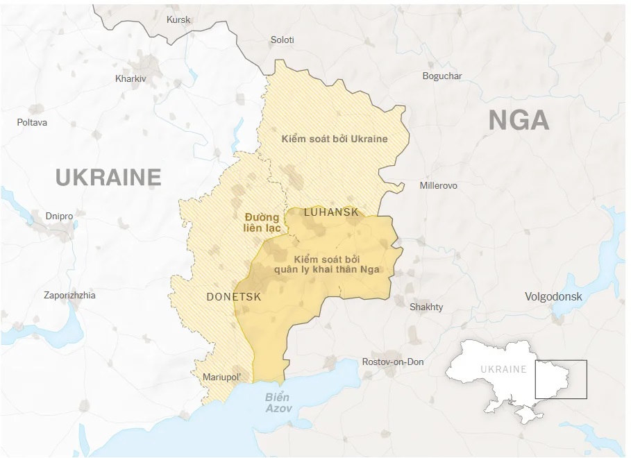 Bản đồ khu vực Donbass tại miền Đông Ukraine
