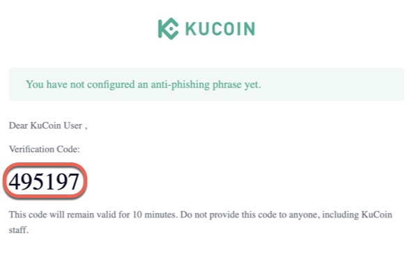 Code xác minh tài khoản KuCoin