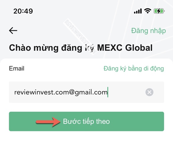 Đăng ký tài khoản MEXC trên ứng dụng