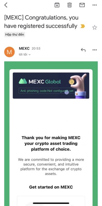 Đăng ký tài khoản MEXC thành công