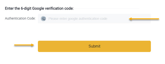 Nhập Authentication Code lấy từ app rồi click Submit để hoàn tất