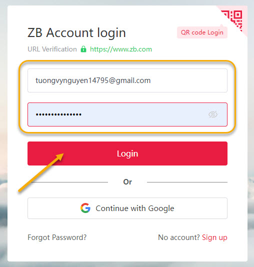 Điền Email và Password vào. Ấn Login.