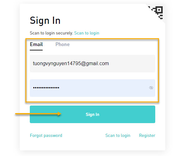 Điền Email và mật khẩu đã đăng ký ở trên vào, rồi click Sign in. 