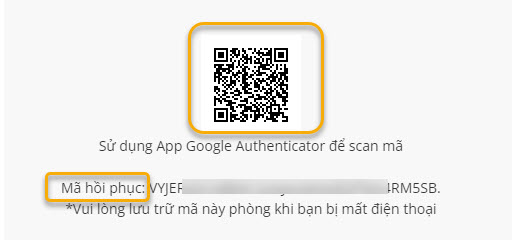 Sử dụng App Google Authenticator để scan mã