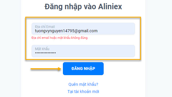Đăng nhập tài khoản Aliniex 