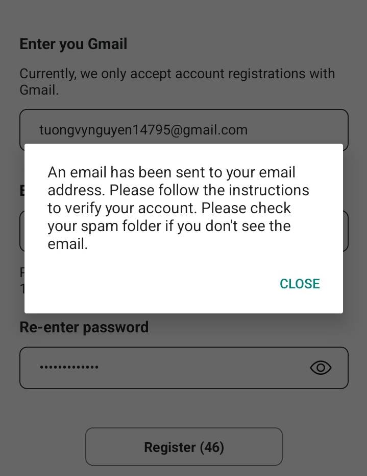 Hệ thống yêu cầu bạn kiểm tra email