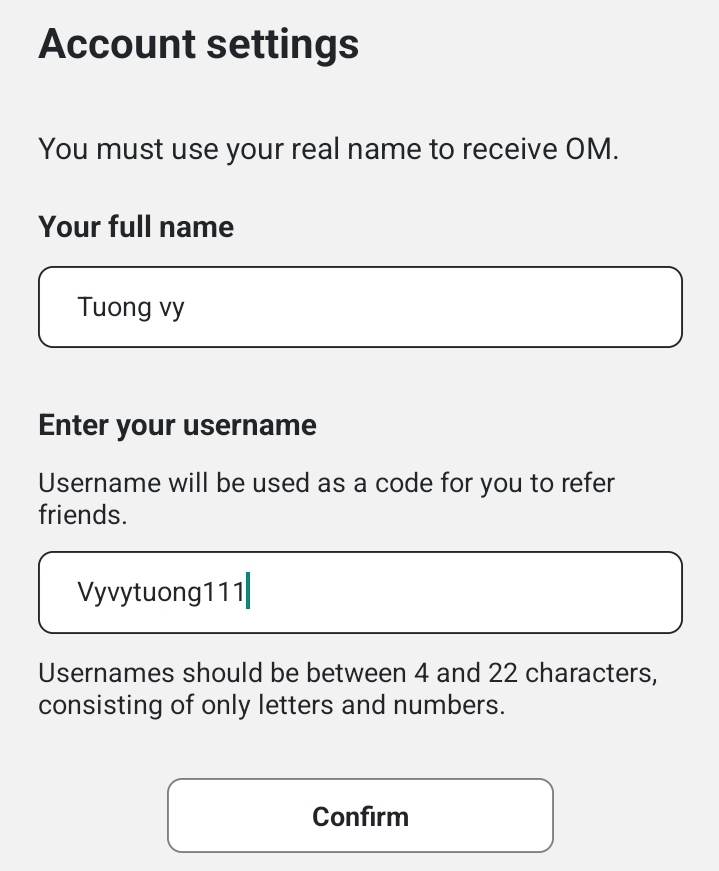 Điền Fullname và Username